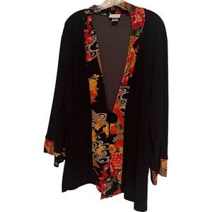 Soft Surroundings Black Colorful Floral Kimono Boho Jacket Wide Sleeves Size 3X